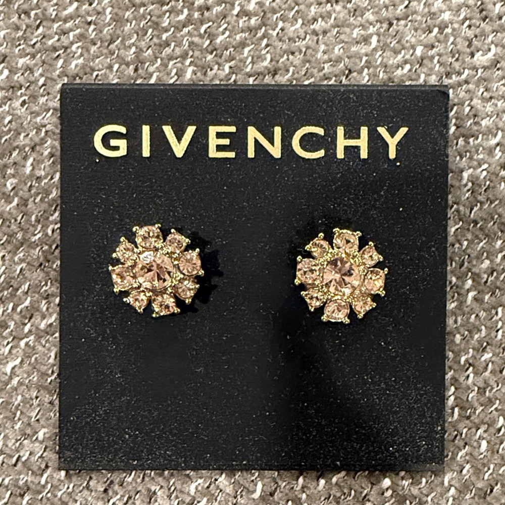 Givenchy Gold Crystal Flower Earrings